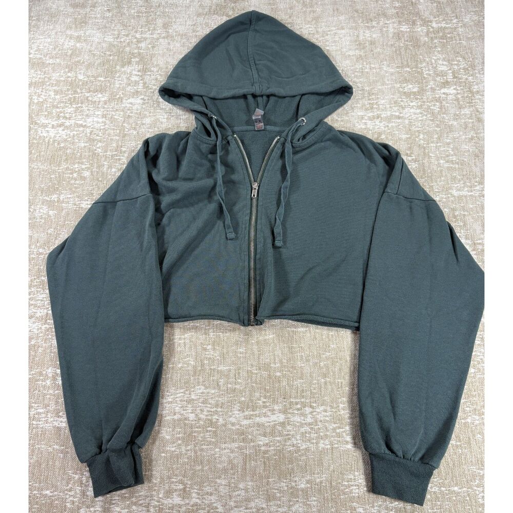 Mono B Oversized Cropped Full Zip Hoodie Dark Green Size Medium